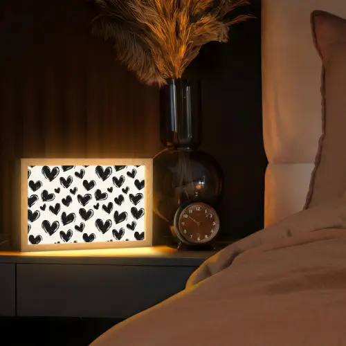 Hartjes - Patroon - Zwart Light Box met kabel (Tafellamp) klein 924 -sfeer1