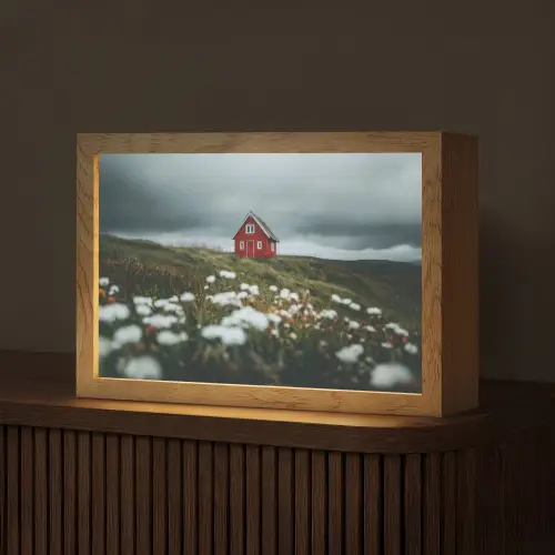 Heuvel - Huisje - Bloemen - Wit Light Box met kabel (Tafellamp) klein -z3d_website