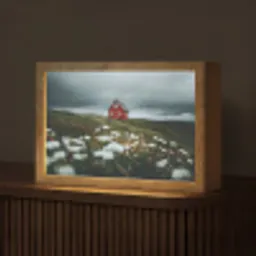 Heuvel - Huisje - Bloemen - Wit Light Box met kabel (Tafellamp) klein -z3d_website