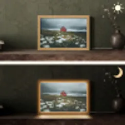 Heuvel - Huisje - Bloemen - Wit Light Box met kabel (Tafellamp) klein -sfeer3
