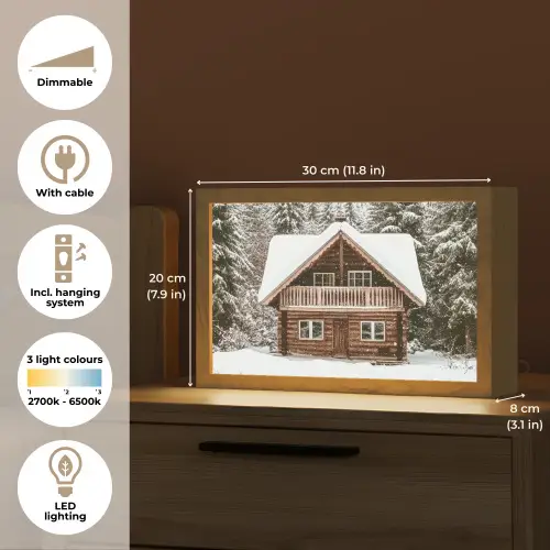 Huis - Bos - Winter - Natuur - Sneeuw Light Box met kabel (Tafellamp) klein -USP_EN