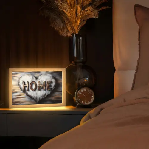 Home - Hart - Houtlook - Liefde Light Box met kabel (Tafellamp) klein -sfeer1