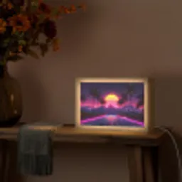 Horizon - Palmbomen - Bergen - Geel Light Box met kabel (Tafellamp) klein -sfeer4