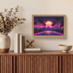 Horizon - Palmbomen - Bergen - Geel Light Box met kabel (Tafellamp) klein -sfeer2