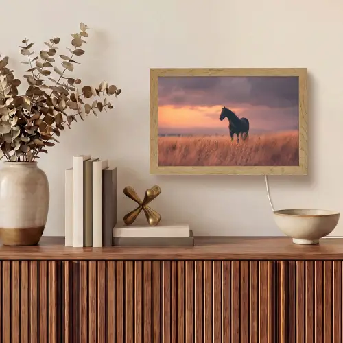 Paard - Wolken - Open veld Light Box met kabel (Tafellamp) klein -sfeer2