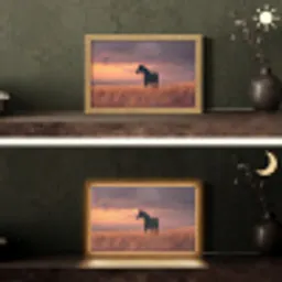 Paard - Wolken - Open veld Light Box met kabel (Tafellamp) klein -sfeer3