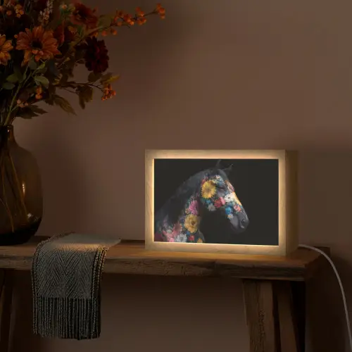 Paard - Bloemen - Zwart Light Box met kabel (Tafellamp) klein -sfeer4