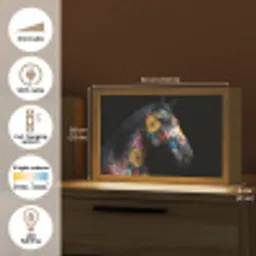 Paard - Bloemen - Zwart Light Box met kabel (Tafellamp) klein -USP_EN