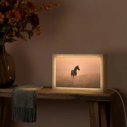 Paard - Grasveld - Zonsondergang Light Box met kabel (Tafellamp) klein -sfeer4