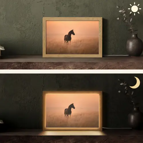 Paard - Grasveld - Zonsondergang Light Box met kabel (Tafellamp) klein -sfeer3
