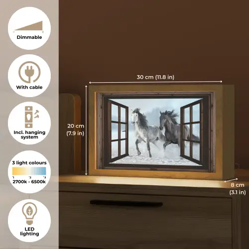 Paarden - Winter - Dieren - Natuur - Doorkijk Light Box met kabel (Tafellamp) klein -USP_EN