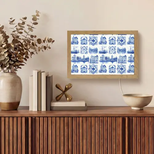 Huizen - Schepen - Blauw Light Box met kabel (Tafellamp) klein 924 -sfeer2