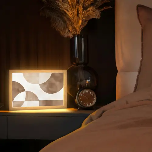 Snijdende cirkels - Overlappende vlakken Light Box met kabel (Tafellamp) klein -sfeer1