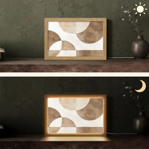 Snijdende cirkels - Overlappende vlakken Light Box met kabel (Tafellamp) klein -sfeer3