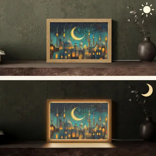 Islamitisch - Moskee - Ramadan - Islam Light Box met kabel (Tafellamp) klein -sfeer3