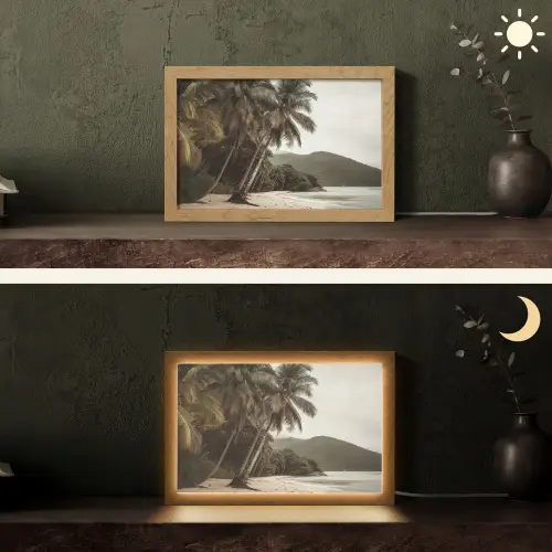 Eiland - Palmboom - Zee Light Box met kabel (Tafellamp) klein -sfeer3