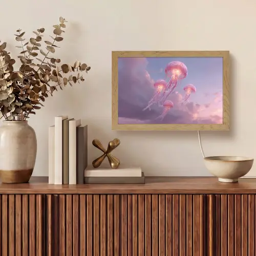 Kwallen - Roze - Wolken Light Box met kabel (Tafellamp) klein -sfeer2