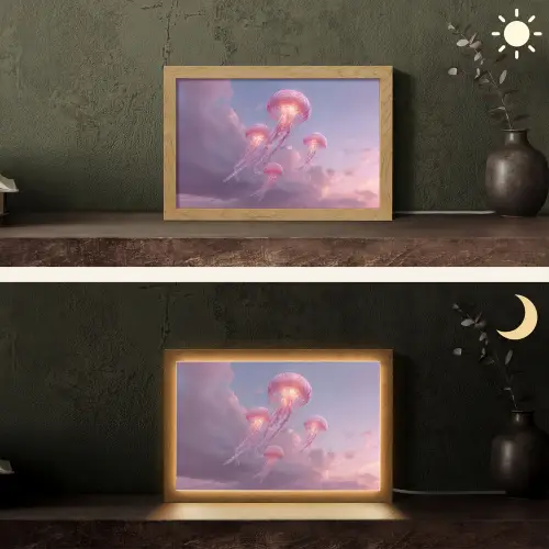 Kwallen - Roze - Wolken Light Box met kabel (Tafellamp) klein -sfeer3