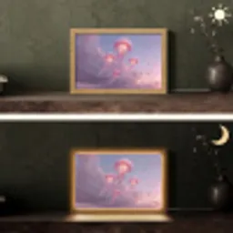 Kwallen - Roze - Wolken Light Box met kabel (Tafellamp) klein -sfeer3