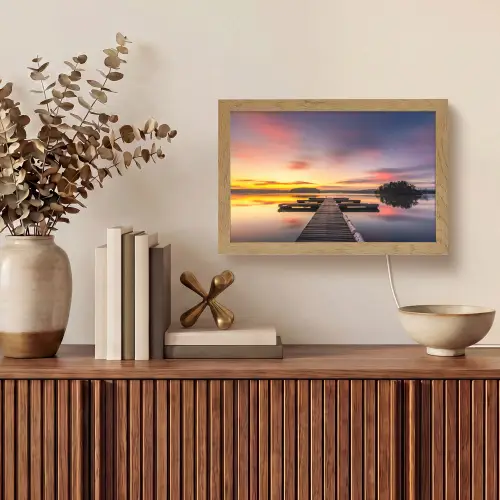 Steiger - Zonsondergang - Water - Zee - Reflectie Light Box met kabel (Tafellamp) klein -sfeer2