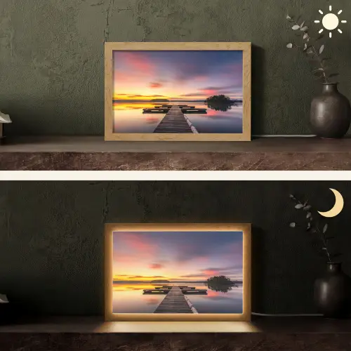 Steiger - Zonsondergang - Water - Zee - Reflectie Light Box met kabel (Tafellamp) klein -sfeer3