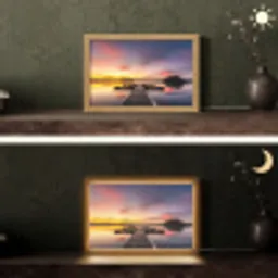 Steiger - Zonsondergang - Water - Zee - Reflectie Light Box met kabel (Tafellamp) klein -sfeer3