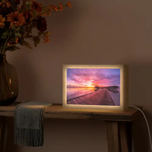 Steiger - Water - Zon - Roze - Horizon Light Box met kabel (Tafellamp) klein -sfeer4