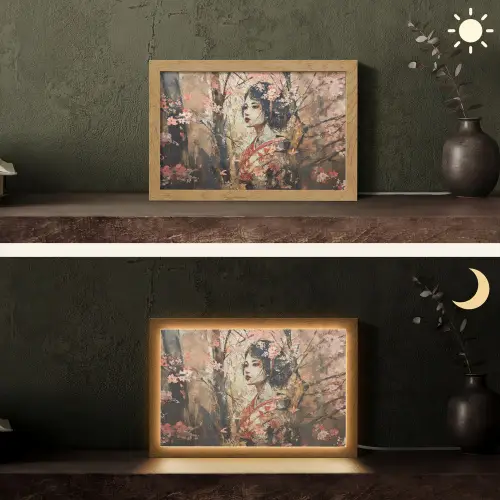 Kimono - Vrouw - kersenbomen Light Box met kabel (Tafellamp) klein -sfeer3