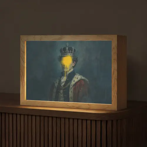 Koning - Portret - Druipende gele verf Light Box met kabel (Tafellamp) klein -z3d_website