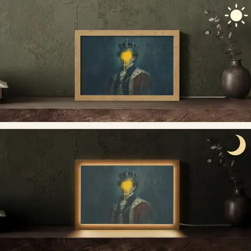 Koning - Portret - Druipende gele verf Light Box met kabel (Tafellamp) klein -sfeer3