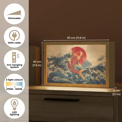 Koi - Zee - Golven - Zon Light Box met kabel (Tafellamp) klein -USP_EN