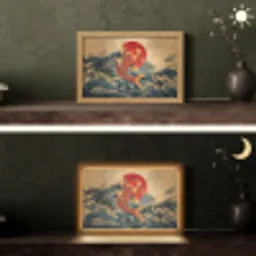 Koi - Zee - Golven - Zon Light Box met kabel (Tafellamp) klein -sfeer3