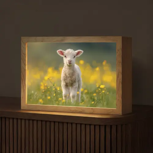 Lammetje - Gras - Bloemen - Geel Light Box met kabel (Tafellamp) klein -z3d_website