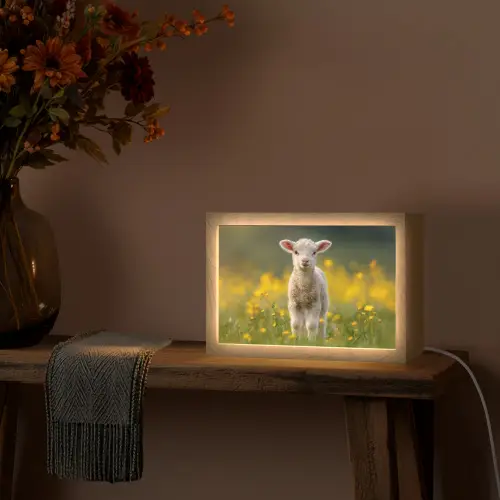 Lammetje - Gras - Bloemen - Geel Light Box met kabel (Tafellamp) klein -sfeer4