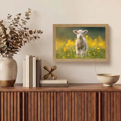 Lammetje - Gras - Bloemen - Geel Light Box met kabel (Tafellamp) klein -sfeer2