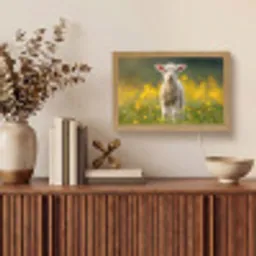 Lammetje - Gras - Bloemen - Geel Light Box met kabel (Tafellamp) klein -sfeer2