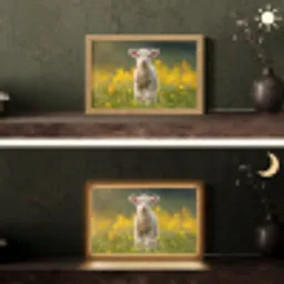 Lammetje - Gras - Bloemen - Geel Light Box met kabel (Tafellamp) klein -sfeer3