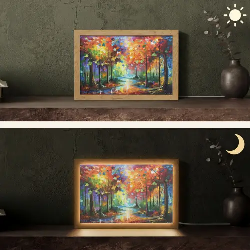 Landschap - Bos - Kleuren - Natuur Light Box met kabel (Tafellamp) klein -sfeer3