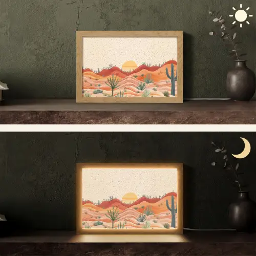 Landschap - Heuvels - Zonsondergang Light Box met kabel (Tafellamp) klein -sfeer3