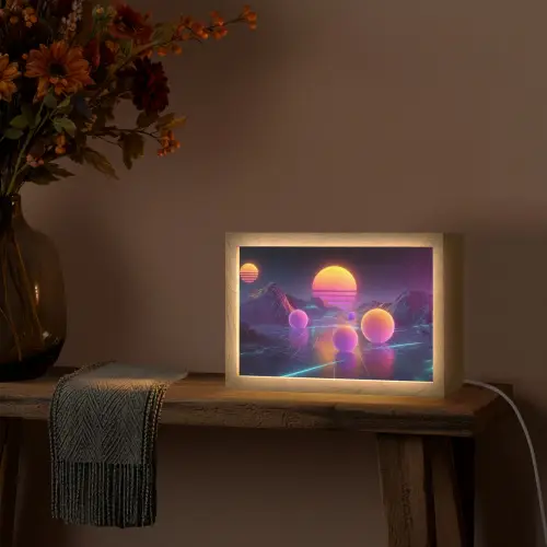 Landschap - Bergen - Bollen - Licht Light Box met kabel (Tafellamp) klein -sfeer4