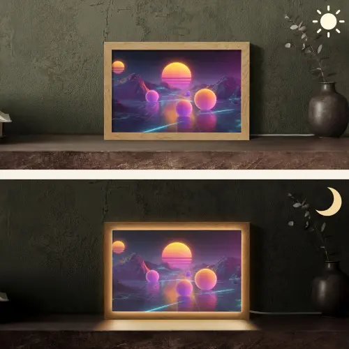Landschap - Bergen - Bollen - Licht Light Box met kabel (Tafellamp) klein -sfeer3