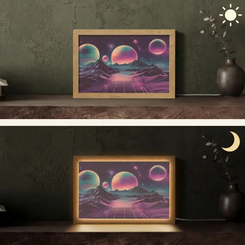 Landschap - Planeten - Horizon - Paars Light Box met kabel (Tafellamp) klein -sfeer3