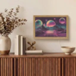 Landschap - Planeten - Horizon - Paars Light Box met kabel (Tafellamp) klein -sfeer2