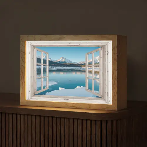 Landschap - Winter - Meer - Bergen - Uitzicht - Doorkijk - Licht Light Box met kabel (Tafellamp) klein -z3d_website