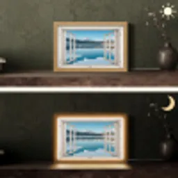 Landschap - Winter - Meer - Bergen - Uitzicht - Doorkijk - Licht Light Box met kabel (Tafellamp) klein -sfeer3