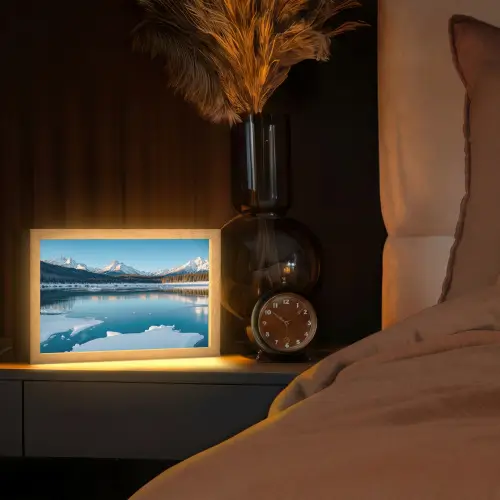 Landschap - Winter - Meer - Bergen - Uitzicht - IJs Light Box met kabel (Tafellamp) klein -sfeer1