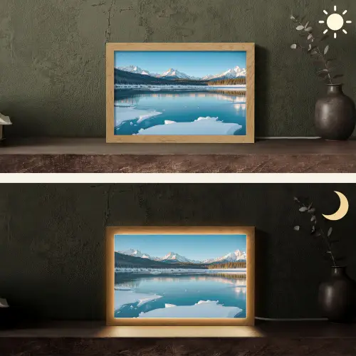 Landschap - Winter - Meer - Bergen - Uitzicht - IJs Light Box met kabel (Tafellamp) klein -sfeer3