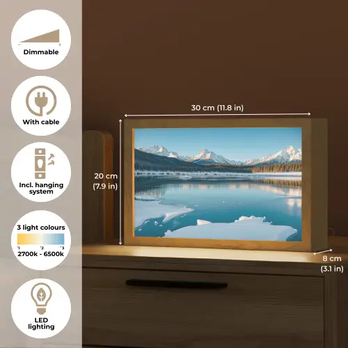 Landschap - Winter - Meer - Bergen - Uitzicht - IJs Light Box met kabel (Tafellamp) klein -USP_EN