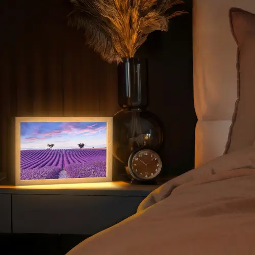 Lavendel - Natuur - Paars - Bomen - Bloemen Light Box met kabel (Tafellamp) klein -sfeer1