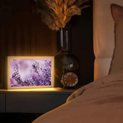 Lavendel - Winter - Bloemen - Paars Light Box met kabel (Tafellamp) klein -sfeer1